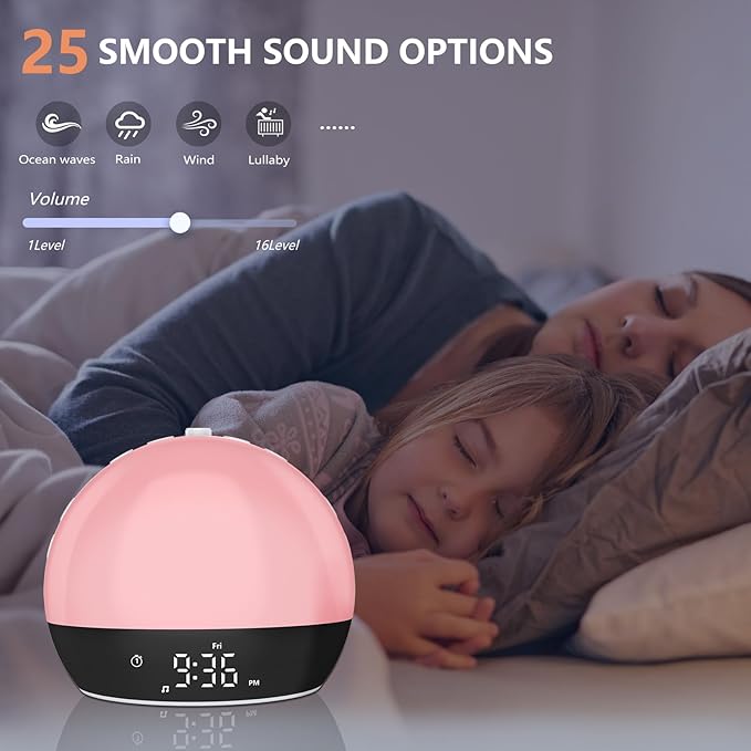 Sunrise Alarm Clock Sound Machine, Alarm Clocks for Bedrooms, 18 Dimmable Night Light, 25 Sleep Sounds, White Noise Machine for Baby, Adults, Wake Up Light Alarm Clock for Heavy Sleepers, Kids