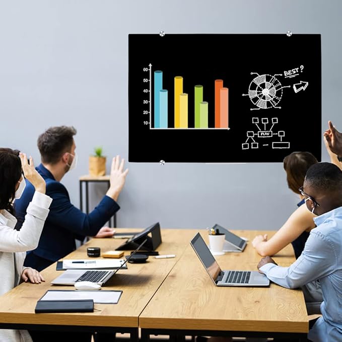 DEVELOP Magnetic Black Glass Dry Erase Board 24 x 18 Inches (60 x 45 cm), Small Frameless Wall Mounted Writing Glass Whiteboard with 4 Markers, 2 Magnets, 1 Eraser