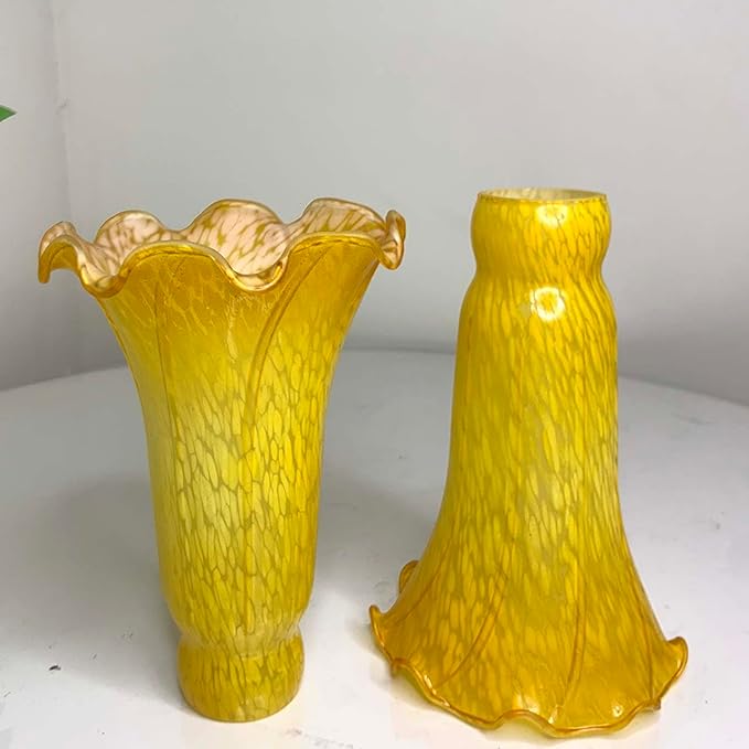 Bieye LS98 Lily Flower Blown Glass Lampshade (Yellow, Opening I.D. 1.26" x O.D. 1.5")