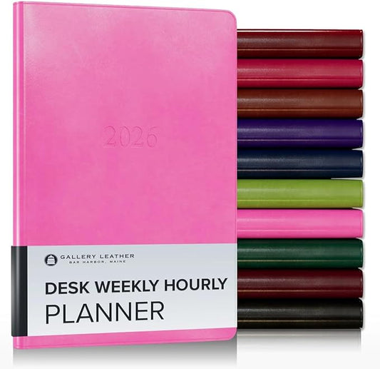 Gallery Leather Desk Hourly Weekly Monthly Planner 2025-2026, Elegantly Bound Calendar Planner and Notebook with Stylish Gold-Gilded Page Edges, 12 Months - Acadia Hope - 8 x 5.5 "