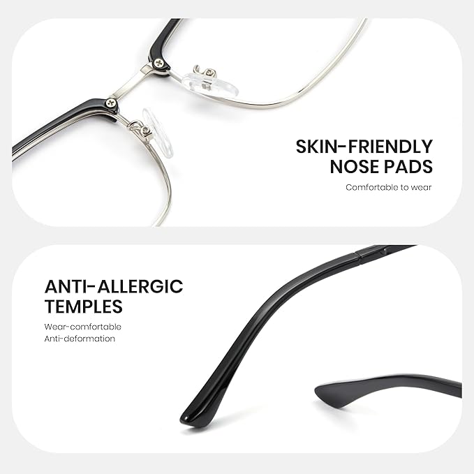 Cyxus Men Blue Light Blocking Glasses Half Rimless Computer Gaming Glasses Square Fashion Glasses 8133