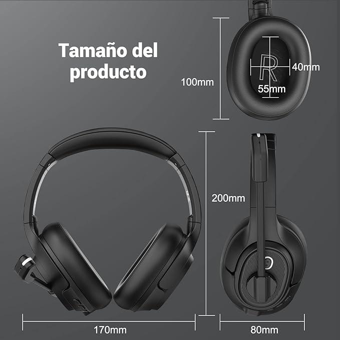 Bluetooth Headset for PC, Wireless Computer Headphone with AI-Powered Environmental Noise Cancelling Microphone & 2.4G USB Dongle, 55H Playtime, Over Ear Comfort Office Headset for Work, Laptop, Zoom