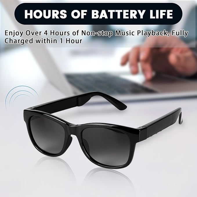 Bone Conduction Glasses with Open-Ear Headphones, Smart Glasses Dual Bluetooth Pairing, Blue Light Glasses, IP6 Waterproof, Hand-Free Calls and Music, Gifts for Dad, Dark Gray