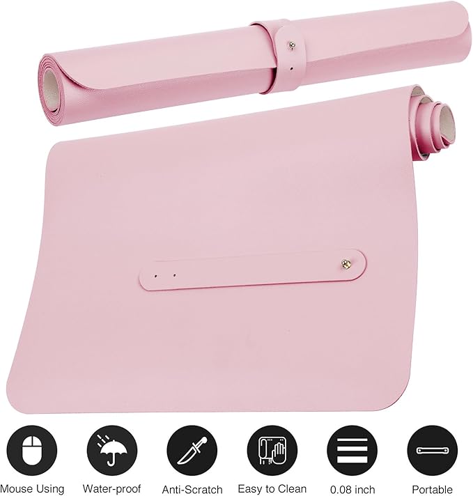 Boutilon Leather Desk Pad Protector,Non-Slip Mouse Pad,Laptop Desk Pad,Office Mouse Mat,Waterproof Leather Desk Blotter,Desk Writing Pad for Office and Home (XXXL-Light Pink,47"x 24")