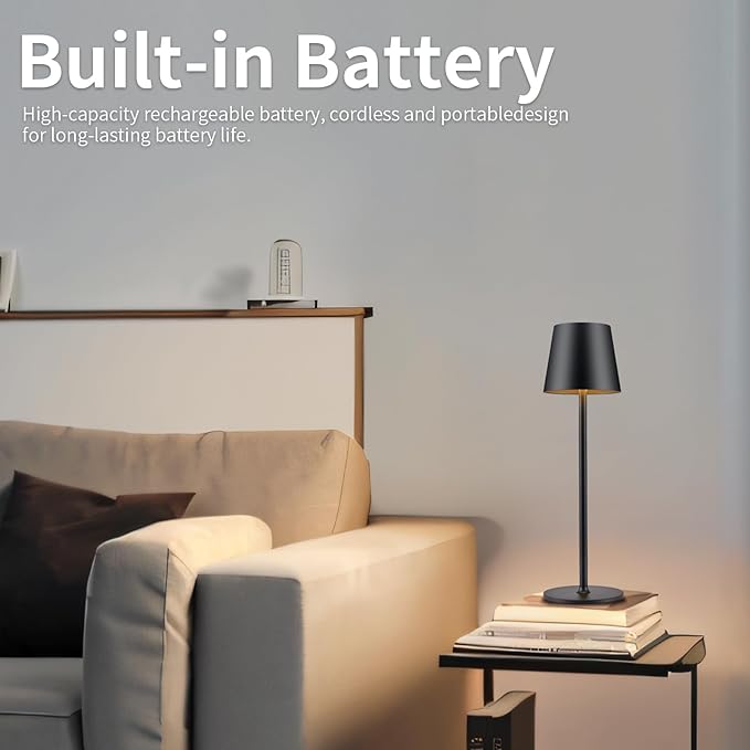 BGFHome Cordless Table Lamp LED Desk lamp,5000mAh Rechargeable Touch Night Light Wireless Minimalist Design for/Restaurant/Bedroom/Bars/Outdoor Party/Camping/Coffee Shop(2 Pack Black)