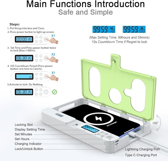 ySky Portable Phone Timer Lock Box for iPhone and Android Phones, Self-Control Timer Phone Locker to Help Kids,Students, Adults Focus Back,Prevent Excessive Games, Mobile Phone Addiction(Green)