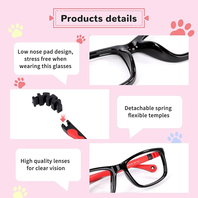 BiBiBear Toddler/Kids/Teens Glasses - Unbreakable TR90 Frame, 180° Flexible, Lightweight & Safe Glasses for Kids Age 2-15