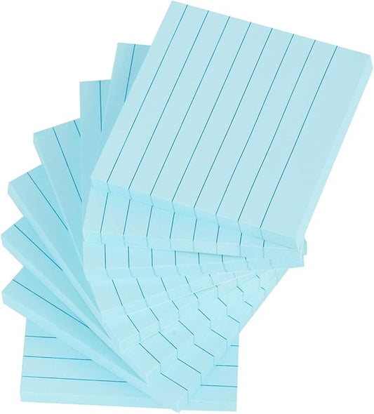Vanpad Lined Sticky Notes 3x3 Inches, Light Blue Ruled Self-Stick Pads, Easy to Post for Home, Office, Notebook, 8 Pads/Pack