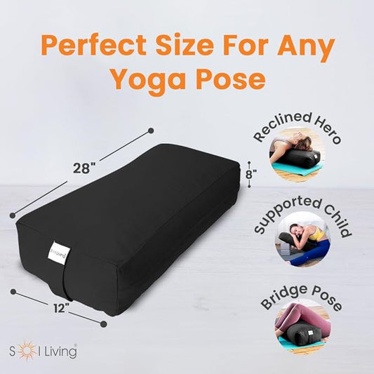 Sol Living Yoga Bolster Pillow Rectangular Meditation Cushion Cotton Meditation Accessories for Restorative Yoga Meditation Pillow Yoga Pillow Firm Body Pillow Bolster Pillow for Legs Removable Cover