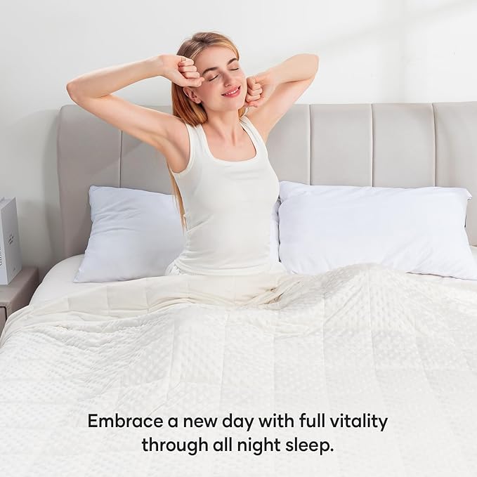 Wemore Minky Dot Weighted Blanket for Adults Queen Size 20 lbs, Soft Heavy Blanket for Stress Relief and Sleep Promotion, Breathable Blanket for All-Season with Glass Beads, White 60 x 80 inches