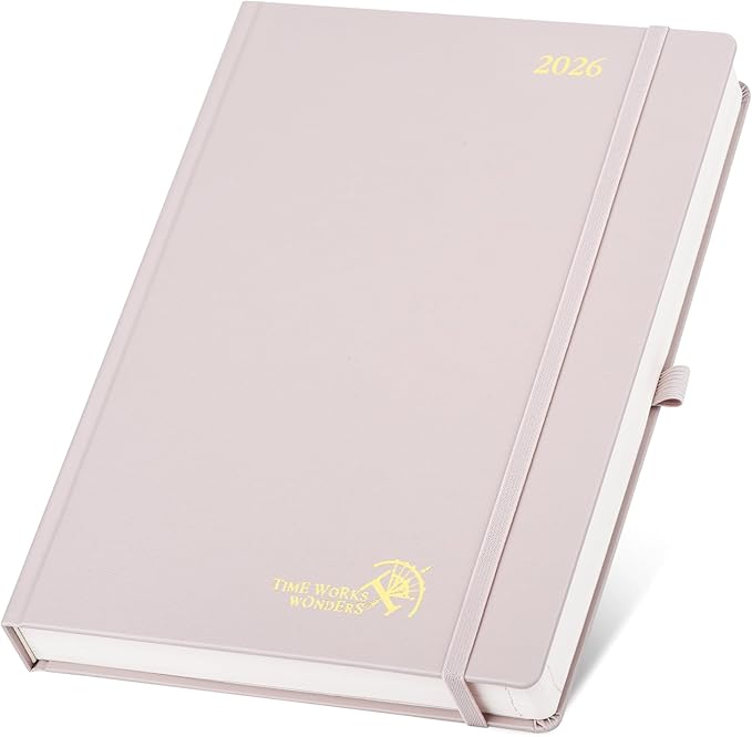POPRUN 2026 Daily Planner One Page Per Day Even Weekends A4 Large Size (8.5" x 12") - 12 Months Calendar Hourly Appointment Book with Inner Pocket, Pen Holder, Hardcover - Light Pink