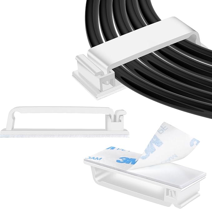 XHF 40 PCS Self Adhesive Cable Clips(XL) White,Wire Clips Cable Management Wire Organizer Cord Holder for Under Desk, Car, Wall, TV PC Ethernet Cable