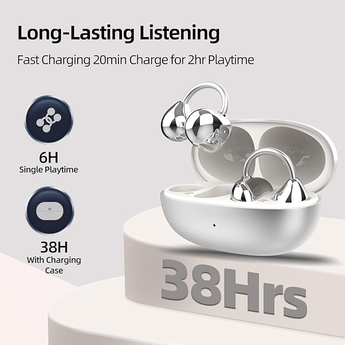 MUZEN Open Ear Headphones, Trickle 4g Lightweight Wireless Bluetooth 5.4 Clip On Earbuds with 38H Playtimes, Fit Comfort Sport Ear Clip Earbuds, Hi-Fi Earphones for Fintness Running Workout