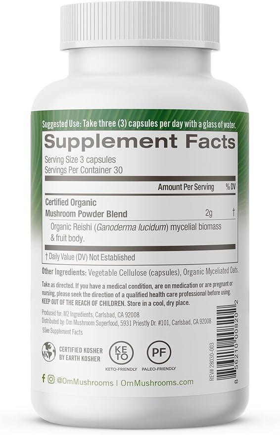 OM MUSHROOM SUPERFOOD Reishi Mushroom Capsules Superfood Supplement, 90 Count, 30 Days, Organic Adaptogen for Stress Relief and Immune Health