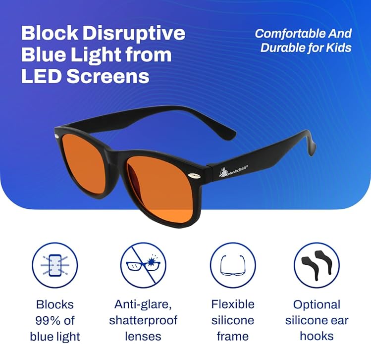 DefenderShield Kids Blue Light Blocking Glasses for Computer, Mobile, Video Games, Gaming