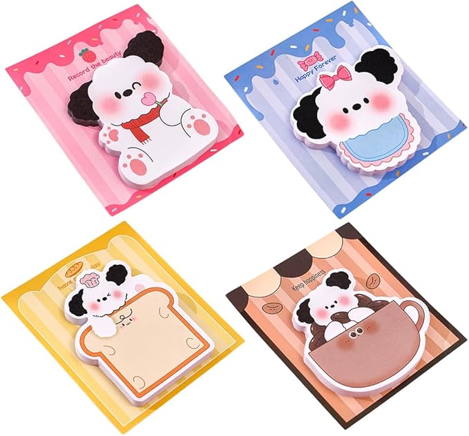 4 Cute Reusable Funny to Do List Dog Stick Post Note Pads Bread Dog, Coffee Dog, Candy Dog, Strawberry Dog, 30 Sheets/Pad, for Office Home School
