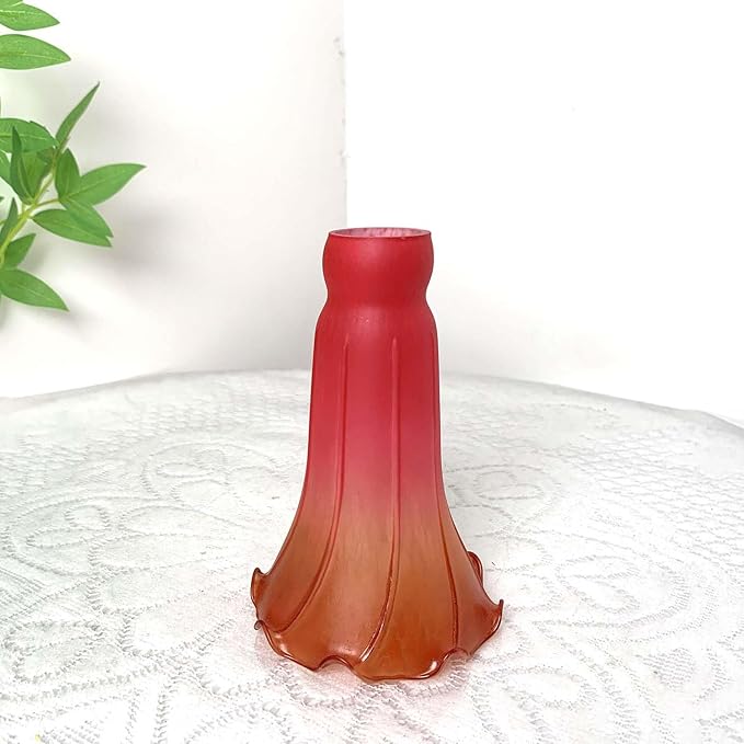 Bieye LS64 Lily Flower Blown Glass Lampshade (Red Orange, Opening I.D. 1.26" x O.D. 1.5")