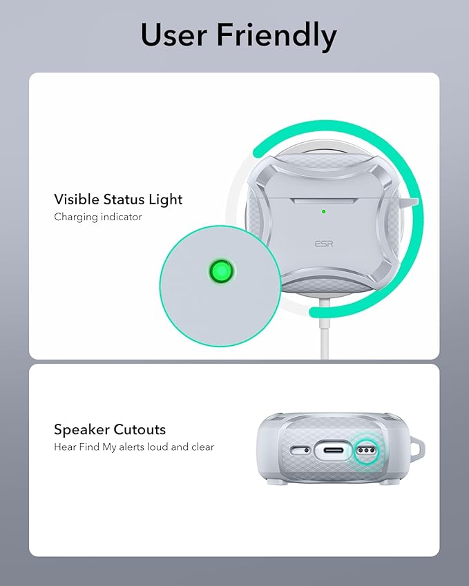 ESR for AirPods 4 Case, Compatible with AirPods 4th Generation Case (2024), Compatible with MagSafe, Powerful Drop Protection, Magnetic Lid, Cyber Series, Desert Titanium,Gray