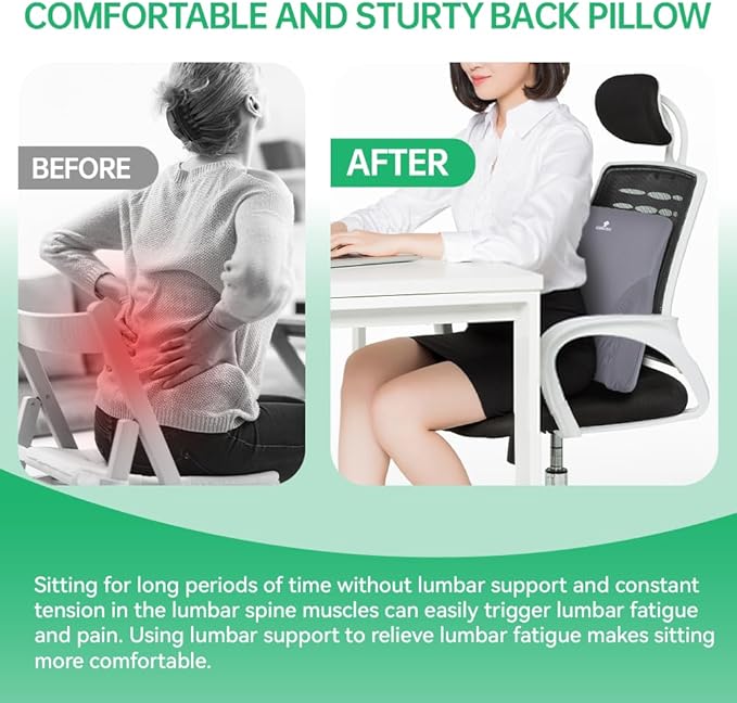 Lumbar Support Pillow, Memory Foam Cushion, Improve Posture and Relieve Low Back Pain, Lumbar Support for car Seats, Gaming Chairs, Office Chairs, wheelchairs