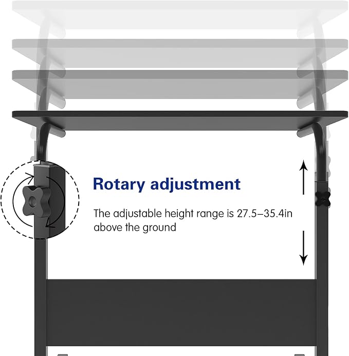 soges Rolling Laptop Desk Cart Height Adjustable, 31.5 inches Mobile Sofa Side Table with Tablet Slot, Portable Standing Laptop Table Desk, Small C Table for Sofa Couch Bed, Black