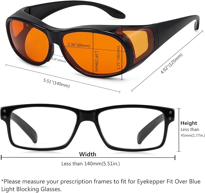 Eyekepper 100% Blue Light Reduction,Fitover Anti-Blue Blocking Computer Glasses with Extra Amber Lens