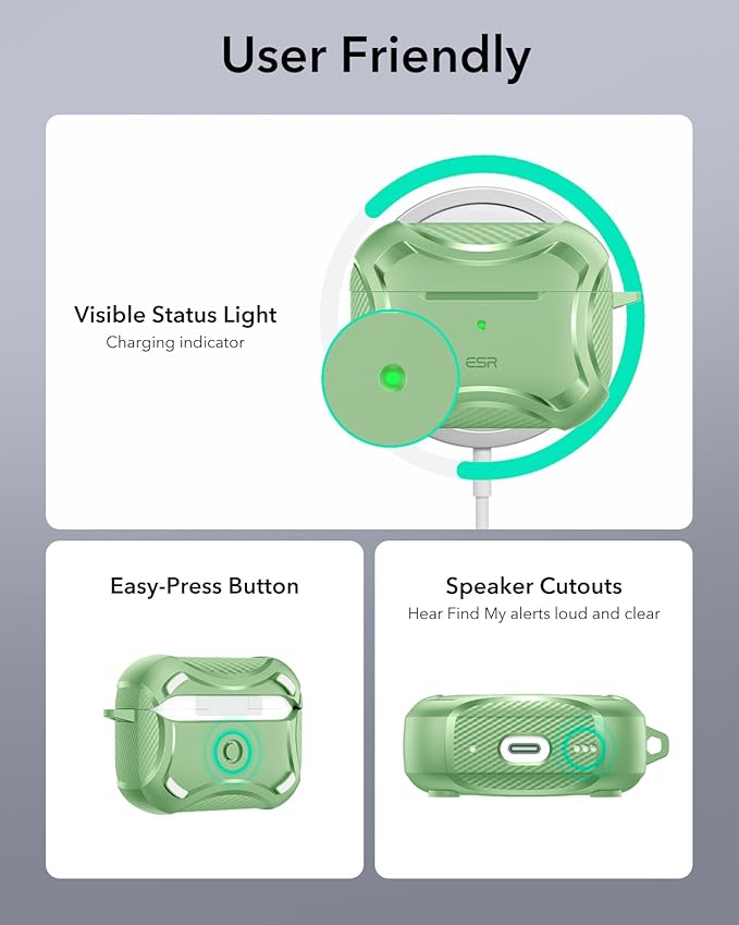 ESR for AirPods Pro 2nd Generation Case, Compatible with Airpods Pro Case 2nd/1st Gen (2023/2022/2019), Compatible with MagSafe, Powerful Drop Protection, Magnetic Lid with Cleaner Kit, Light Green