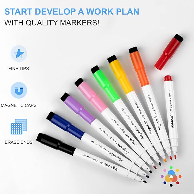 Dry Erase White Board, Cazeyoo Magnetic Desktop Whiteboard 16 x 12inch with Stand, 10 Markers, 4 Magnets and 1 Eraser, Portable Double-Sided White Board for Kids Drawing, Office, Home, School