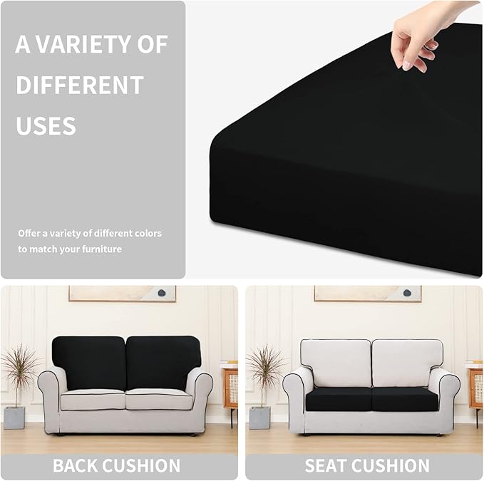 Easy-Going 100% Waterproof Chair Sofa Seat Cushion Slipcovers Couch Cushion Cover Stretch Furniture Protector for Kids, Pets (2-Piece Loveseat Cushion, Black)