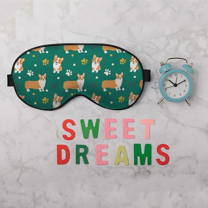 Funny Dog Sleep Mask Eye Mask Corgi Cute Puppies Cartoon Pet Animal Green Sleep Mask Light Blocking Adjustable Smooth Soft Eye Masks for Women Deep Rest Travel