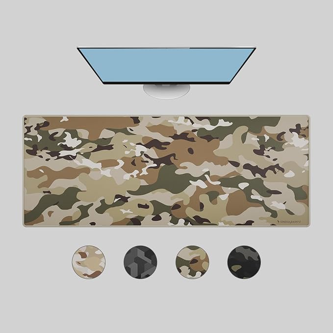 Das Keyboard Large Gaming Mouse Pad Desk Mat with Stitched Edge - Non Slip Base - Waterproof - Premium Cloth Mousepad for Home Work Gaming - Jungle Basecamp Camo