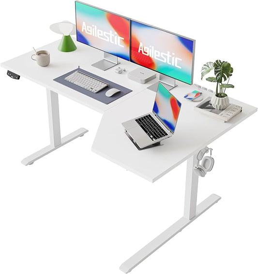 Agilestic Electric Standing Desk, L-Shaped 59 Inches Height Adjustable Desk, Sit and Stand up for Work Office Home, Ergonomic Rising Computer Table for Home Office with Splice Board, White