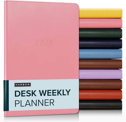 Harbor Desk Weekly Monthly Planner 2025-2026 - Calendar Planner and Notebook, Durable Faux Leather, 192 Pages, Softcover & Book Bound - Cambridge Flamingo - 8x5.5"