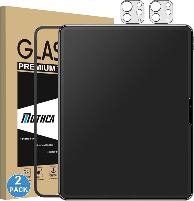 Mothca 2 Pack Matte Glass Screen Protector for iPad Pro 13-inch M4 2024 (7th Gen) + 2 Pack Camera Lens Protector with Installation Frame, Anti-Glare & Anti-Fingerprint Tempered Glass, Smooth as Silk