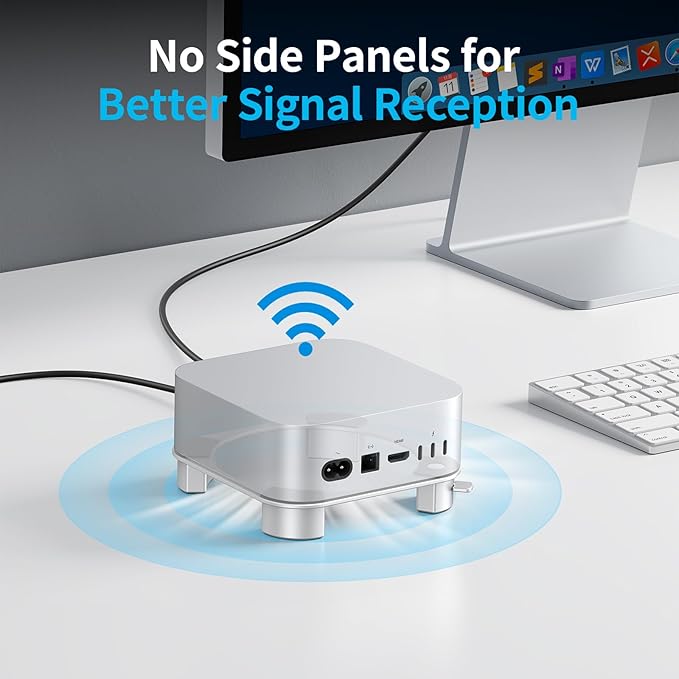 OMOTON Aluminum Stand for Mac mini M4 and M4 Pro, Cooling Desktop Holder Mount, Convenient Access to Power Button, Durable and Sturdy Design, Silver