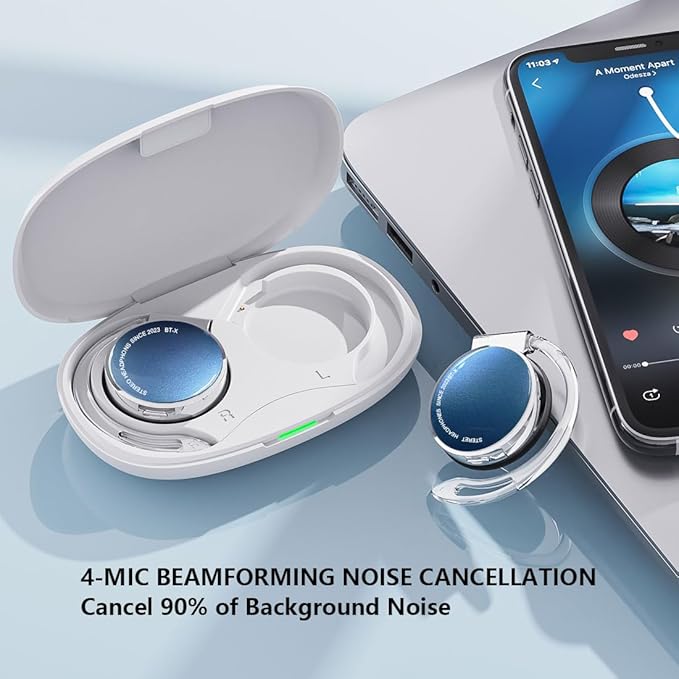 Open-Ear Headphones Bluetooth V5.3, On Ear Headphones Wireless with Earhooks, Ear Clip On Earphones, Sports Headset Bluetooth with 4 Microphones, Noise Cancelling/Long Battery Life