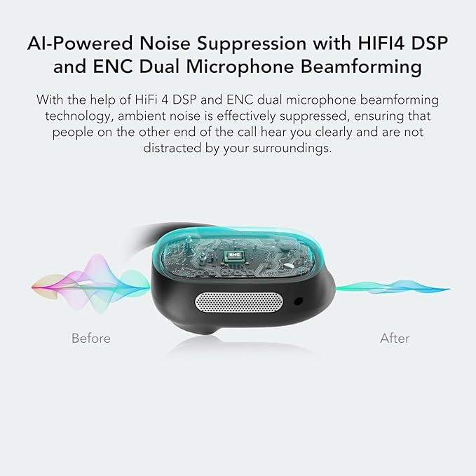 MemPod Fit 2 Open Ear Bluetooth Headphones, Wireless Earbuds with Deep Bass, Up to 45H Playtime with Charging Case, Ultra Comfort, Dual Connection, Air Conduction, for Phone/Mac, White