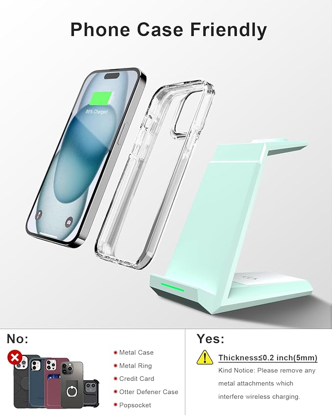 Wireless Charging Station for iPhone - ADADPU 3 in 1 Charger Stand for iPhone 17 16 15 14 13 12 11 Pro Max XR 8 Plus, Wireless Charging Dock for Apple Watch 9/8/7/SE/6/5/4/3/2, AirPods Pro/3/2 (Green)