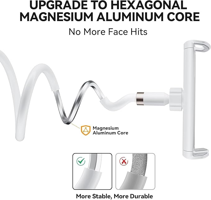 Gooseneck Tablet Holder, Tablet Stand : Flexible Arm Clip Mount Compatible with iPad mini Pro Air, Kindle, Switch, Galaxy Tabs, More 4.7-11" Devices- (White)