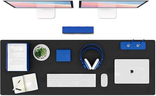 K KNODEL Large Office Leather Desk Mat, Mouse and Keyboard Pad, Computer and Laptop Mat, Desktop Protector and Cover, Writing Pad and Blotter (47.2"x17", Black)