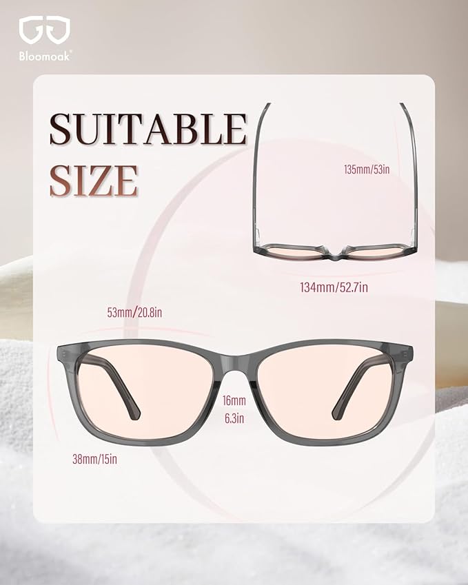 Bloomoak Rose Migraine Glasses, FL- Flex Light Sensitivity Relief Glasses for Fluorescent LED Glare,Photophobia, Eye Strain