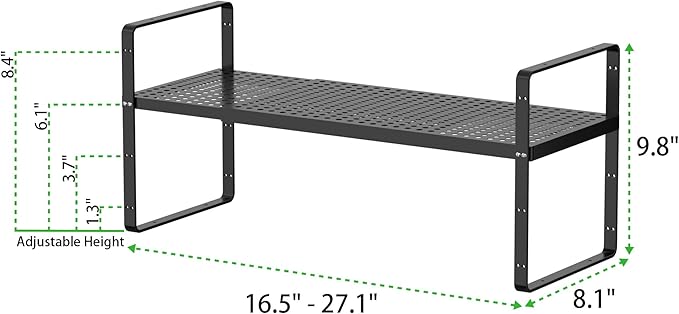 Expandable Cabinet Storage Shelf Stackable Organizer Rack for Kitchen Bathroom Pantry Spice Cupboard Coffee Countertop Home Office Desk Heavy Duty Nonslip Black Small 2 Packs