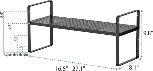 Expandable Cabinet Storage Shelf Stackable Organizer Rack for Kitchen Bathroom Pantry Spice Cupboard Coffee Countertop Home Office Desk Heavy Duty Nonslip Black Small 2 Packs