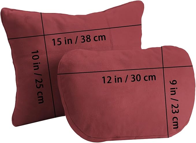 2PCS Car Pillow for Car Neck Pillow for Driving Seat Lumbar Support Soft Cushion with Extra Filling Accessories Back Support for Travel Nap and Trips Sleeping(Red, Head and Lumbar)