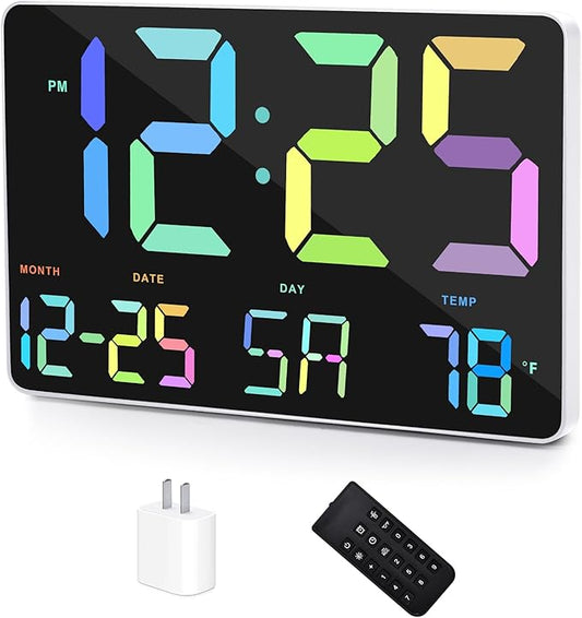 Amgico RGB Digital Alarm Clock with Snooze,Temperature,Auto Dimming,11.5" Large Display Calendar,Desk/Wall Clock for Bedroom,Living Room,Office,Home,Classroom,Kids,Elderly