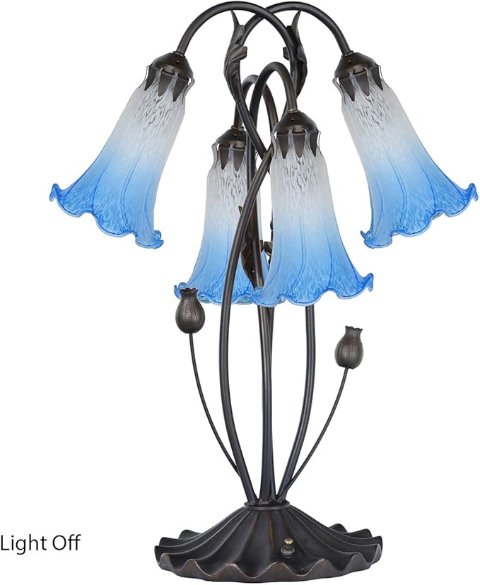 Bieye LS04 Lily Flower Blown Glass Lampshade (White Blue, Opening I.D. 1.26" x O.D. 1.5")