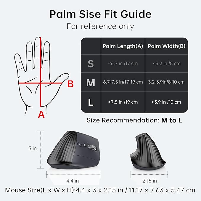 Ergonomic Vertical Mouse Wireless, Bluetooth Ultra-Fast Scrolling 4800 DPI Rechargeable Ergo Mouse, 2.4G Quiet Clicks 6 Buttons RGB Optical Mice, 3 Multi-Device Connectivity for Mac, Laptop - Black