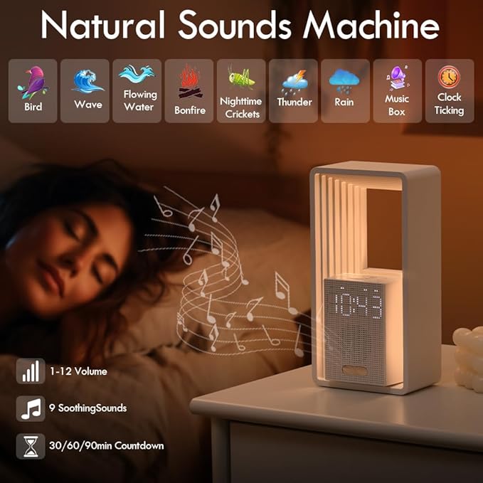 WILIT Digital Alarm Clock, Sunrise Alarm Clock with Nightlight, 9 Sleep Aid Sounds, White Noise Sounds Machine, Dimmable Display, Snooze,USB Charging Port,Gift for Women,Men,Teens,Kids,Travel
