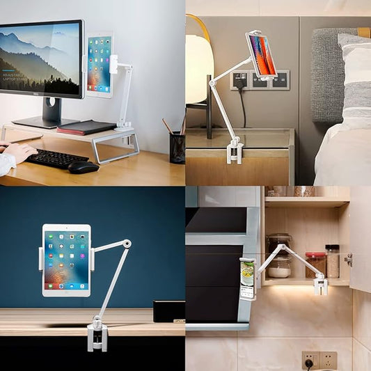 iPad Desk Mount, Tablet Holder, Multi-Angle Adjustable Tablet Stand for 4.7''- 13'' Screen Microsoft Surface Pro Series, iPad Series(White)