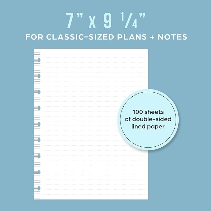 Happy Planner Refill Paper for Planners and Journals, Neutral Daily Notebook Planner Paper, Classic Size, 100 Sheets, 7" x 9 3/4"