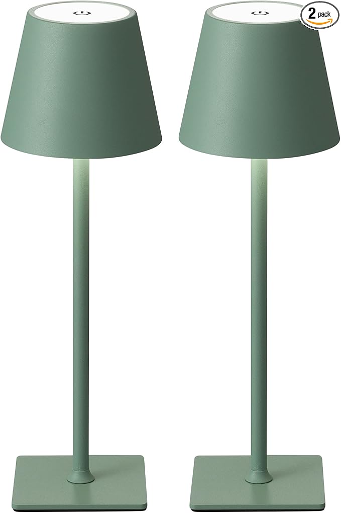 KDG 2 Pack Cordless Table Lamp,Portable LED Desk Lamp, 4000mAh Battery Operated, 3 Color Stepless Dimming Up, for Restaurant/Bedroom/Bars/Outdoor Party/Camping/Coffee Shop Night Light(Green)